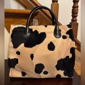 Vintage Linz & Co. Fuzzy Cow Print Mini Tote Bag - Y2K Western Style